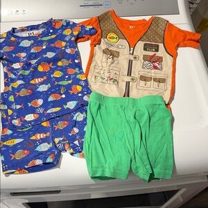 Toddler Fishing Vest Pajamas with Green Shorts and Fish Print Pajama Set